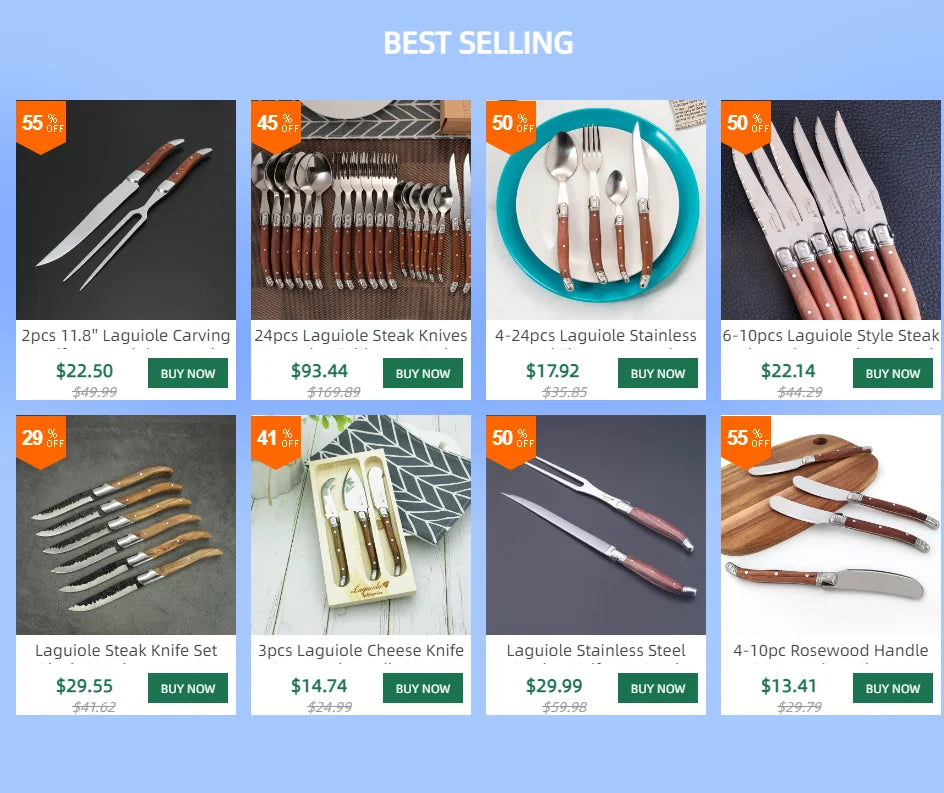 Laguiole Black Wood  Knives 6-Piece Black Wooden Handle Steak Knife Fork Spoon set Japanese Wood Cutlery Christmas Gift 8.7 in