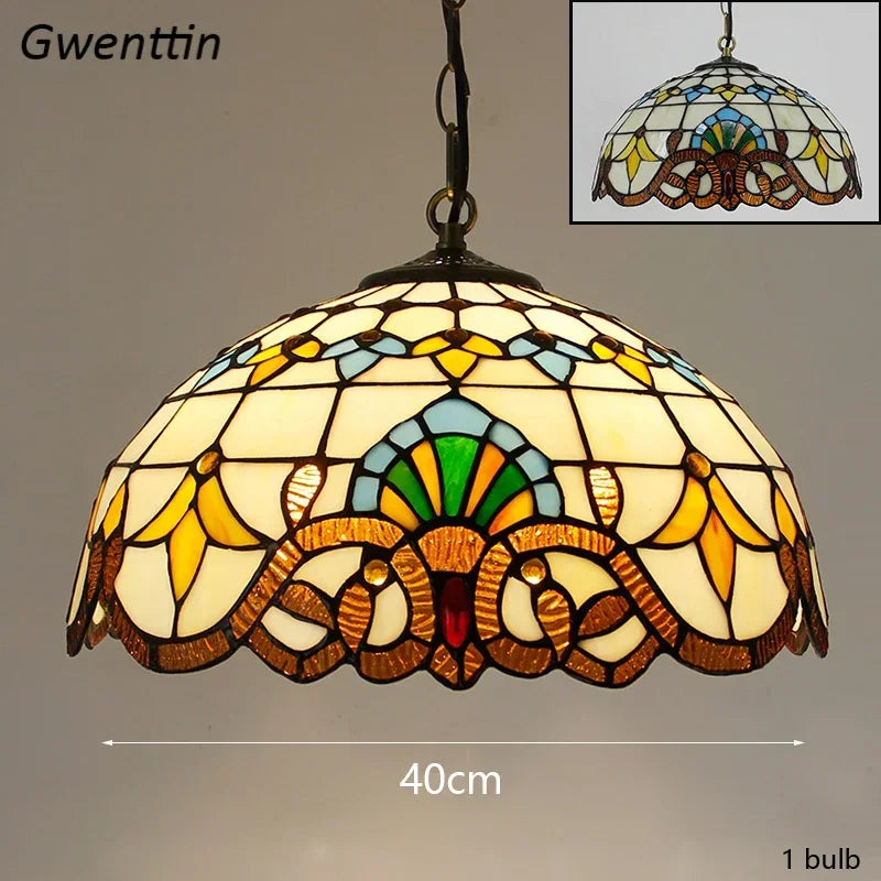 Mediterranean Tiffany Stained Glass Pendant Lights Vintage Hanging Lamp for Dining Room Kitchen Light Fixtures Home Art Decor