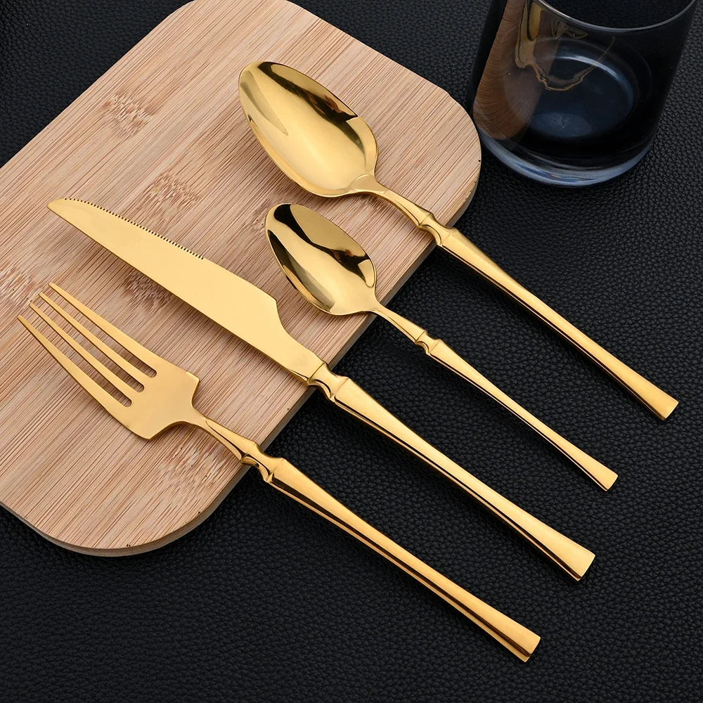 16pcs Dinnerware Set Stainless Steel Tableware Mirror Knife Fork Spoon Flatware Set Cutlery Western Knife Fork Spoon Tea Spoon