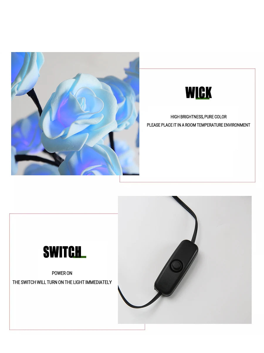 24 LED Rose Tree Lights USB Plug Table Lamp Fairy Flower Night Light For Home Party Christmas Wedding Bedroom Decoration Gift