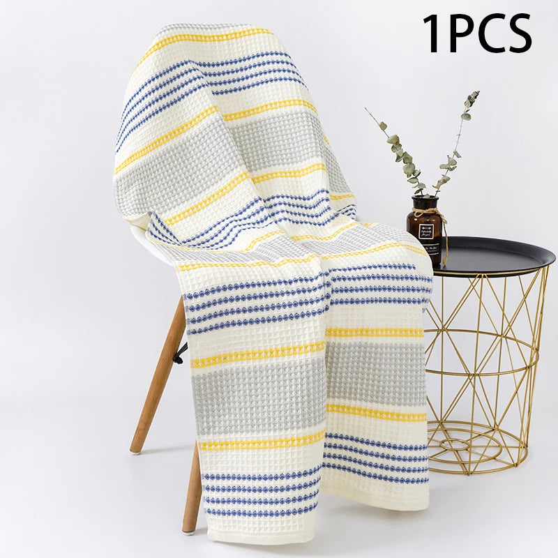 70x140cm Thickened 100%Cotton BathTowel Premium Striped Waffle Towel AdultKids Home super-Soft absorbent Not shedding hair Towel