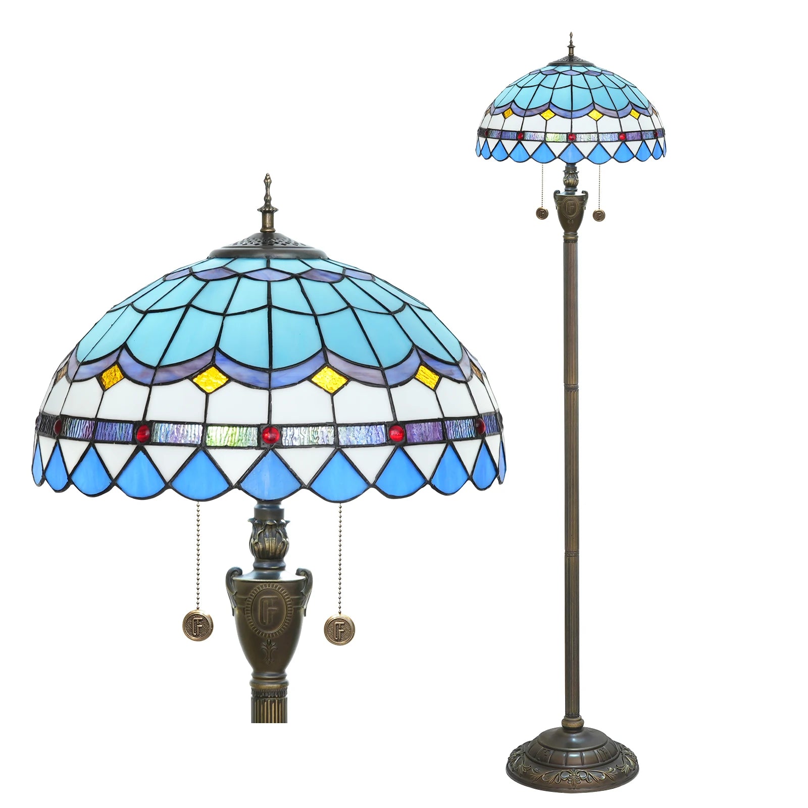 Tiffany Colorful Glass Floor Lamp for Living Room Dining Bedroom Vintage American Style Villa Bar Standing Light