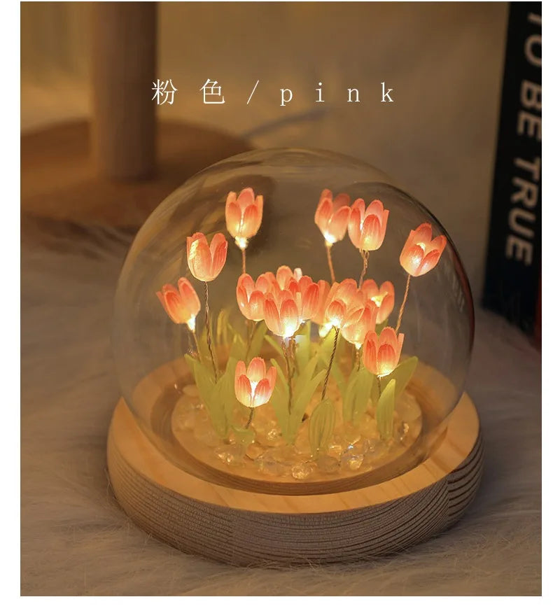20 Tulip Flowers Finished Night Light Ornament Creative Handmade DIY Simulation Flower Lamp Holiday Gift Decoration