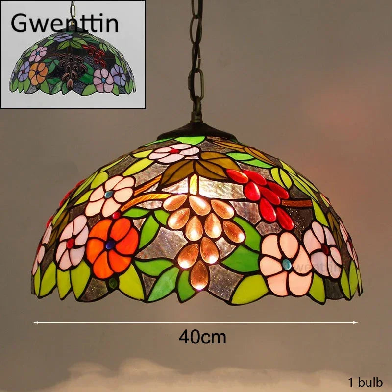 Mediterranean Tiffany Stained Glass Pendant Lights Vintage Hanging Lamp for Dining Room Kitchen Light Fixtures Home Art Decor