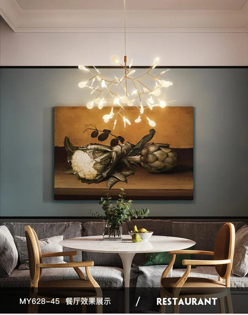 Nordic Chandelier Modern Luxury Living Room Kitchen Firefly Led Ceiling Pendant Lamp Indoor Creative Children's Room Ring Lights