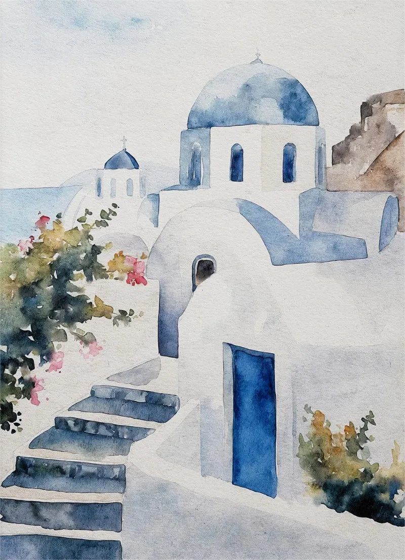 Paris Rome Santorini Coastal City Architecture landscape Watercolor Art Poster Canvas Paintings Wall Art Pictures Home Decor
