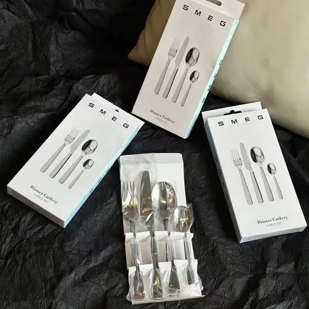 Stainless Steel Thickened Ceremonial Fork Spoon Knife 4-Piece Set Anti Slip Handle Corrosion-Resistant Accessories