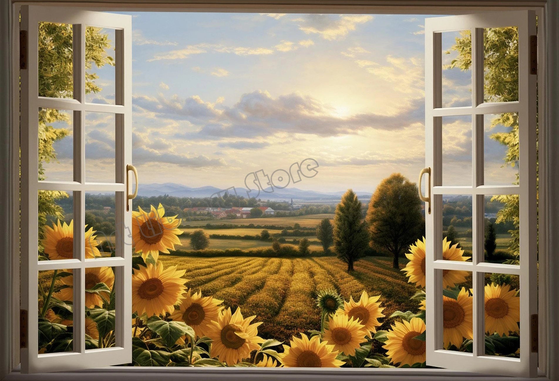 Open Window View Tuscany Paris Coastal Landscape Nordic Poster Canvas Painting Wall Art Pictures Home Living Room Decor