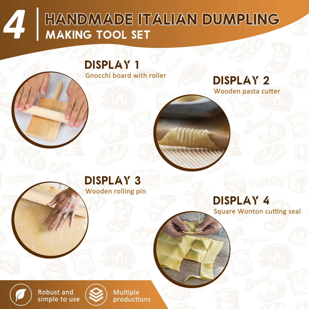 9 Pcs Pasta Making Tools Efficient Pasta Making Kit with Ravioli Stamp Cutters Rolling Pins Gnocchi Boards Dough Cutter Dumpling