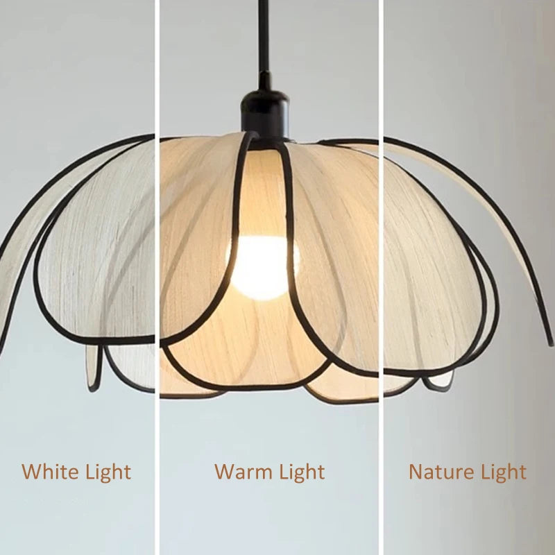 Nordic Modern Retro Chandelier LED Hand-woven Lotus 3 color French Cream Pendant Lamps Bedroom Living Room Lighting Fixtures