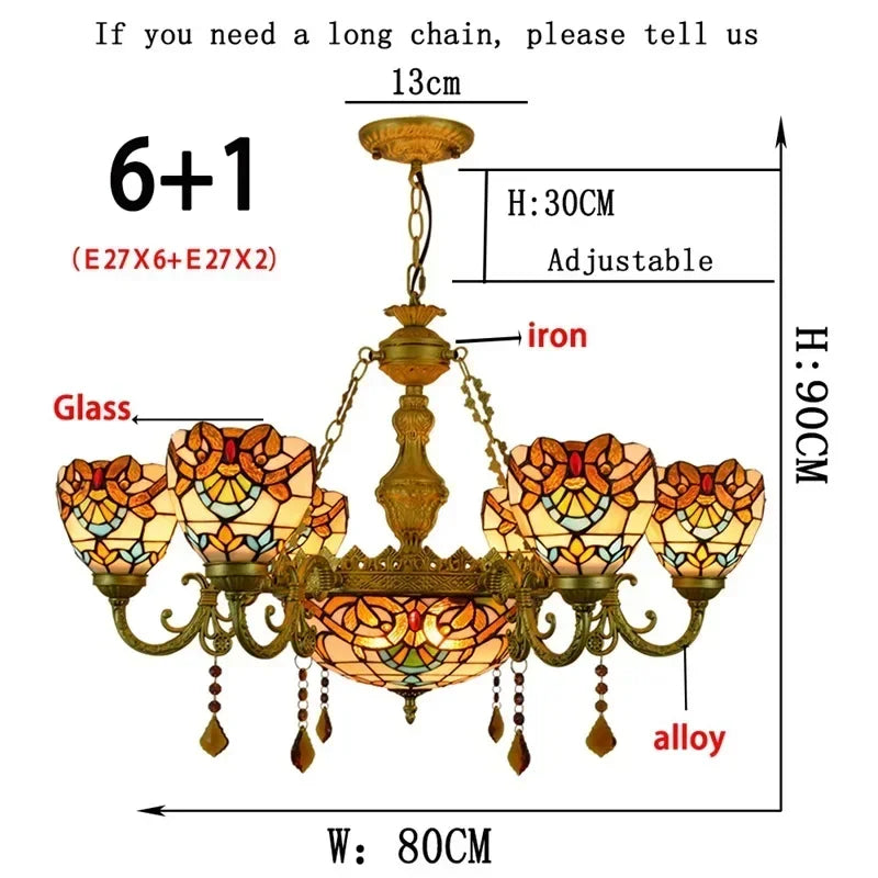 2026 Tiffany Retro Pendant Light Led Chandelier Creative Stained Glass Baroque Style Bar Bedroom Living Room Crystal