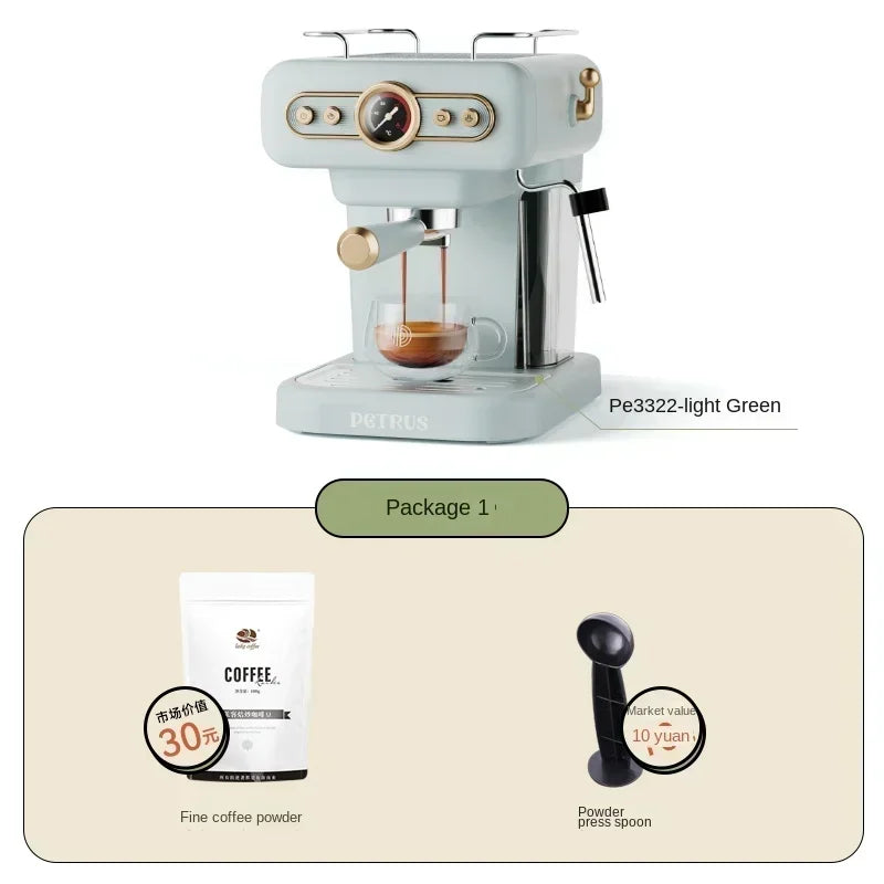 220V retro Italian coffee machine, household small fully semi-automatic concentrated American integrated milk foam machine C