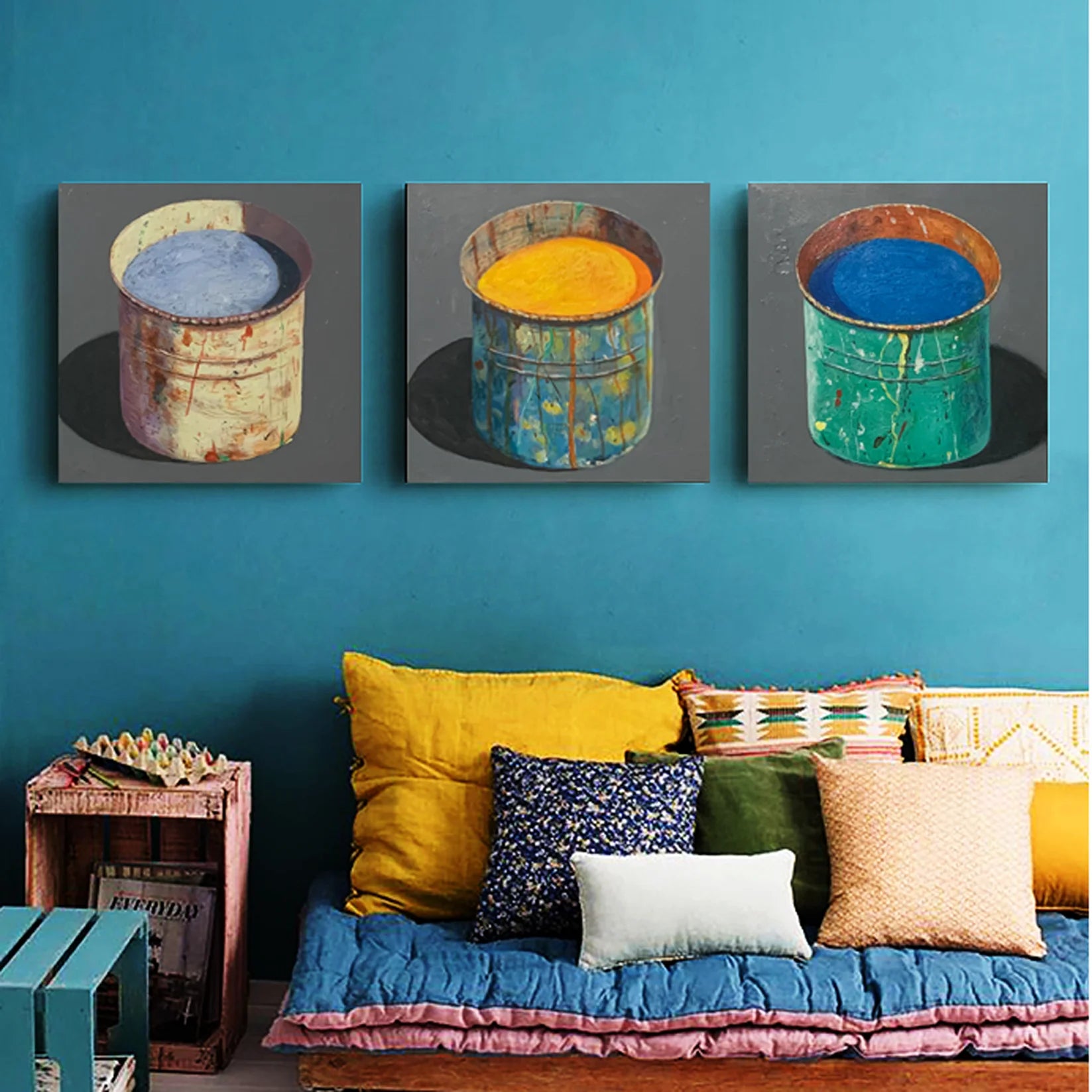 Hand-painted Oil Painting Paintings of Stephane Braud, Acrylic Painting, Paint Bucket with Paint Framed, Ready to Hang