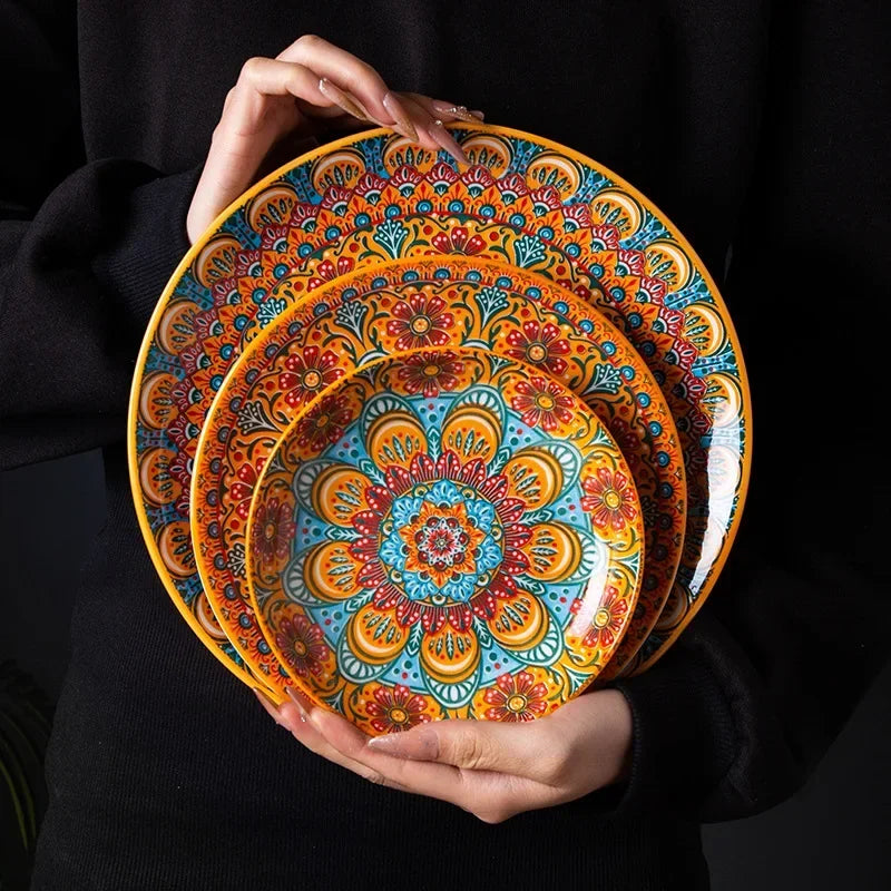 8IN Vintage Ceramic Plates Steak Plates Western Plates Flat  Dinner Plates And Shallow Plates Pasta Egg Vegetables Plate