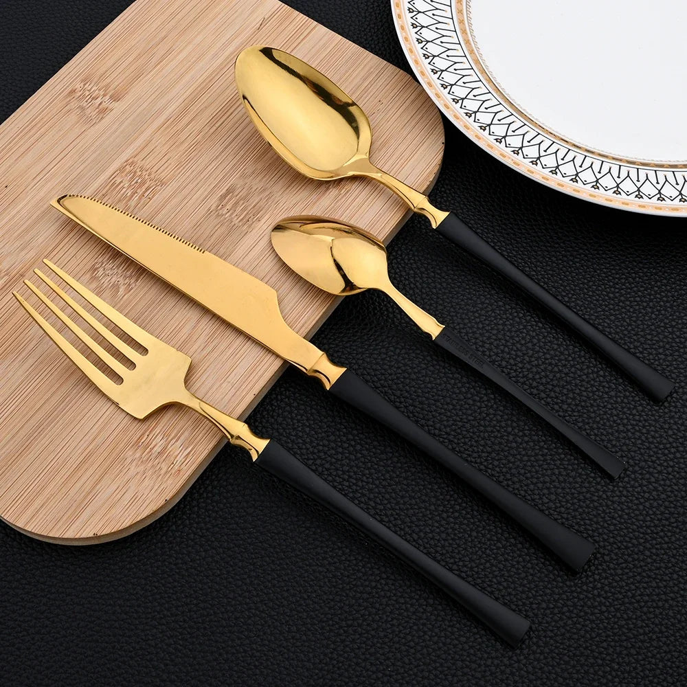 16pcs Dinnerware Set Stainless Steel Tableware Mirror Knife Fork Spoon Flatware Set Cutlery Western Knife Fork Spoon Tea Spoon