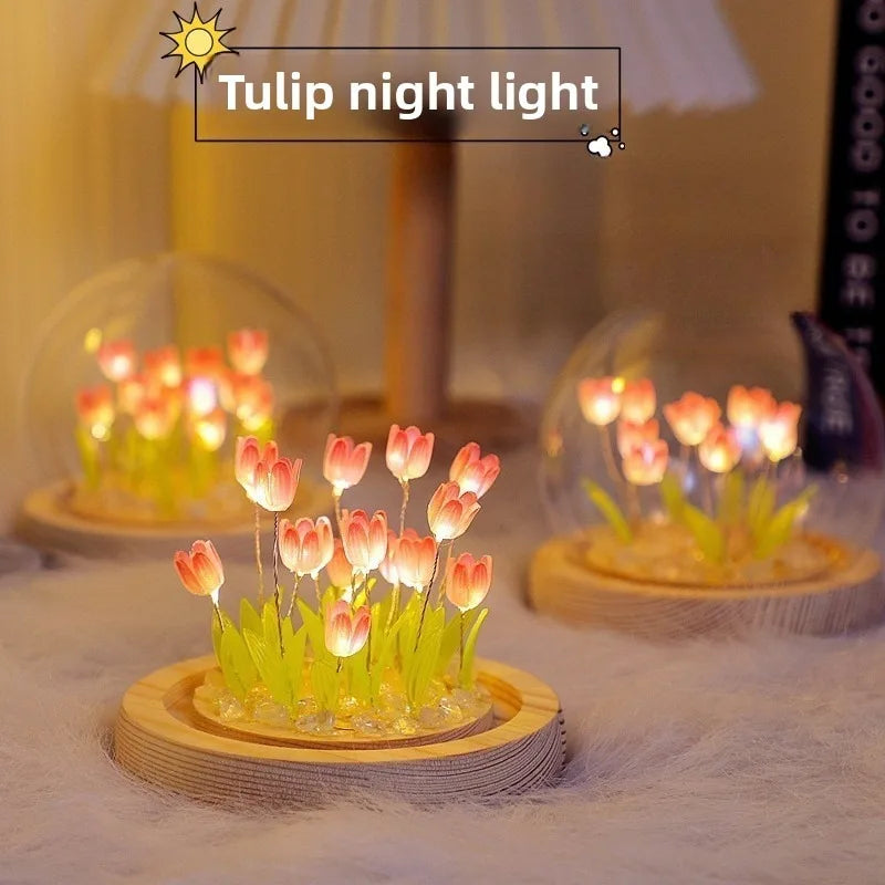 20 Tulip Flowers Finished Night Light Ornament Creative Handmade DIY Simulation Flower Lamp Holiday Gift Decoration