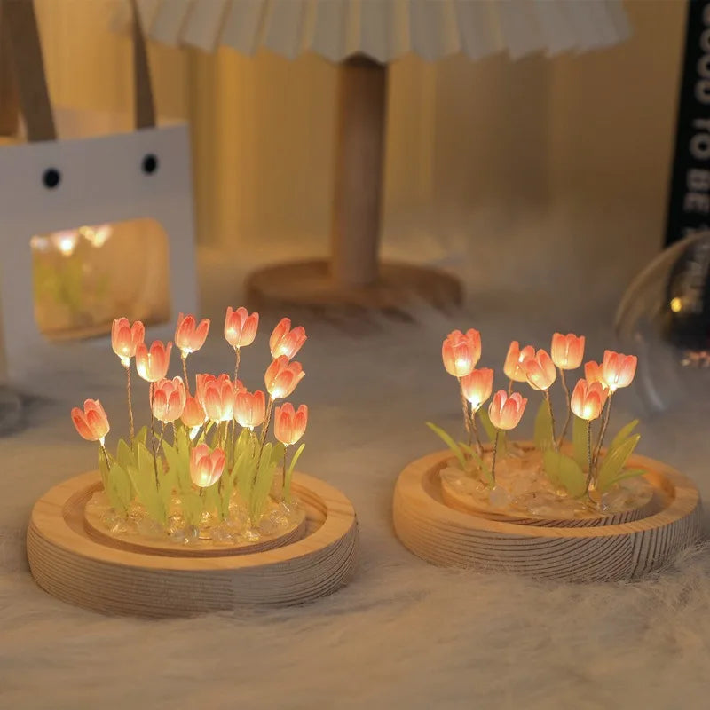 20 Tulip Flowers Finished Night Light Ornament Creative Handmade DIY Simulation Flower Lamp Holiday Gift Decoration