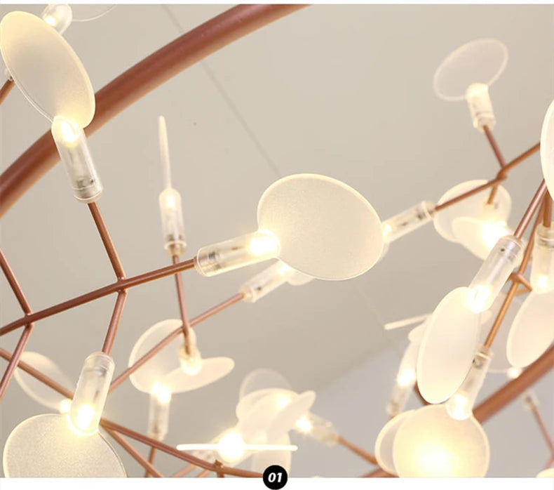Nordic Chandelier Modern Luxury Living Room Kitchen Firefly Led Ceiling Pendant Lamp Indoor Creative Children's Room Ring Lights