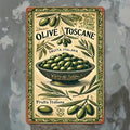 2D Flat, 2D Wall Art- Tuscan Olive Style Painting- Retro Metal Tin Picture, Art Decoration, Easy Installation, 19.81x29.97cm, In