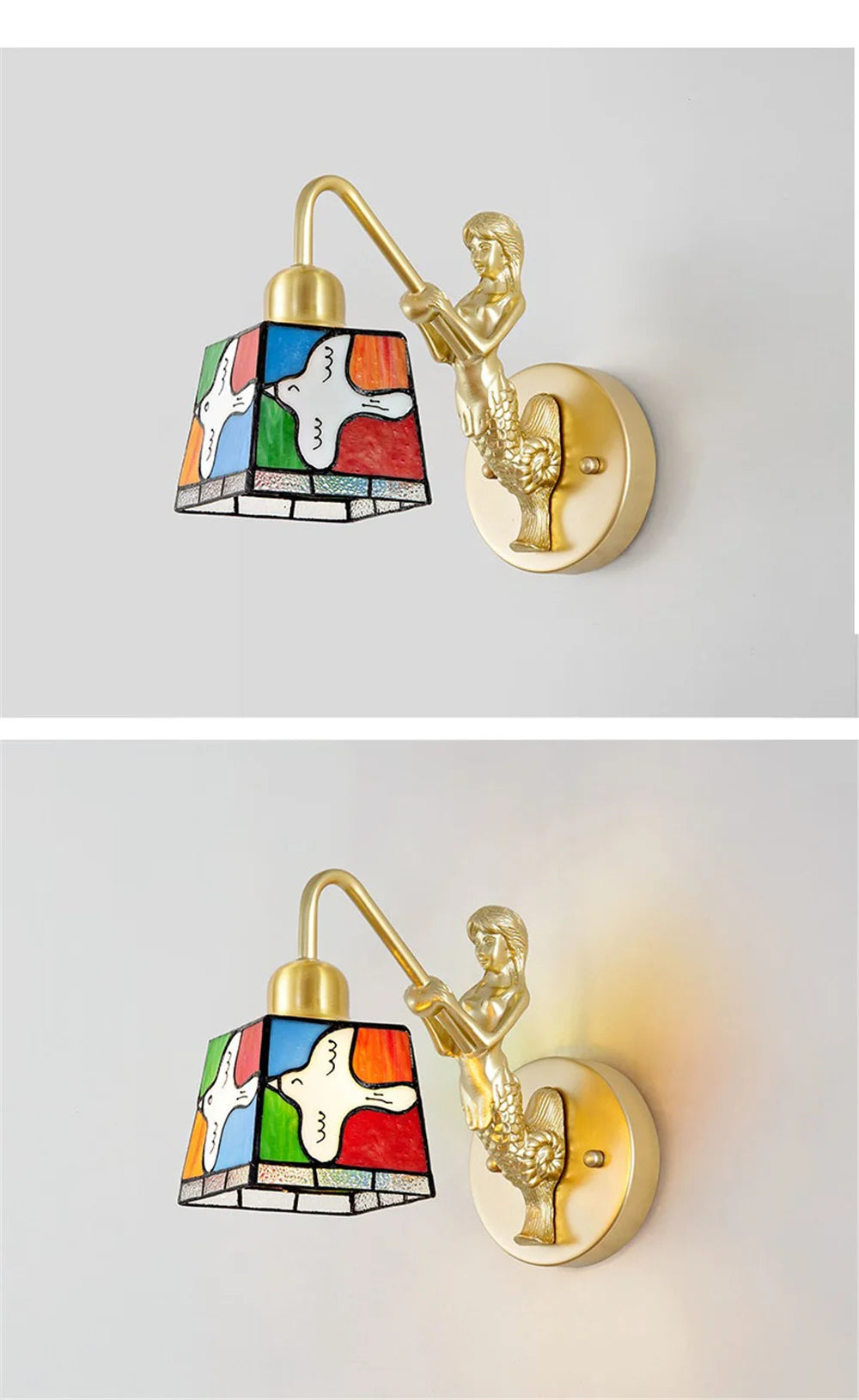 French Tiffany Stained Glass Bird Metal Gold Led Wall Lamp Living Room Bedroom Stairs Aisle Decoration Sconces Home Night Light