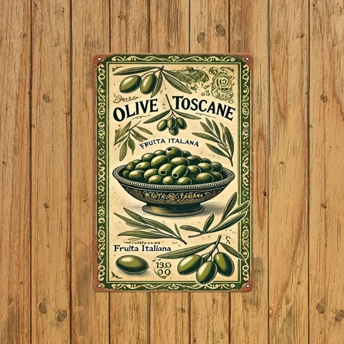 2D Flat, 2D Wall Art- Tuscan Olive Style Painting- Retro Metal Tin Picture, Art Decoration, Easy Installation, 19.81x29.97cm, In