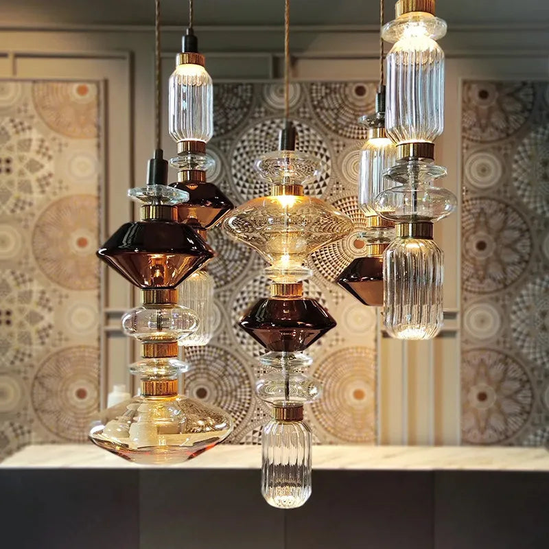 Italian Luxury Crystal Glass Chandelier Danish Design Vintage Clear Amber pendant lamp American bedside kitchen island LED lamp