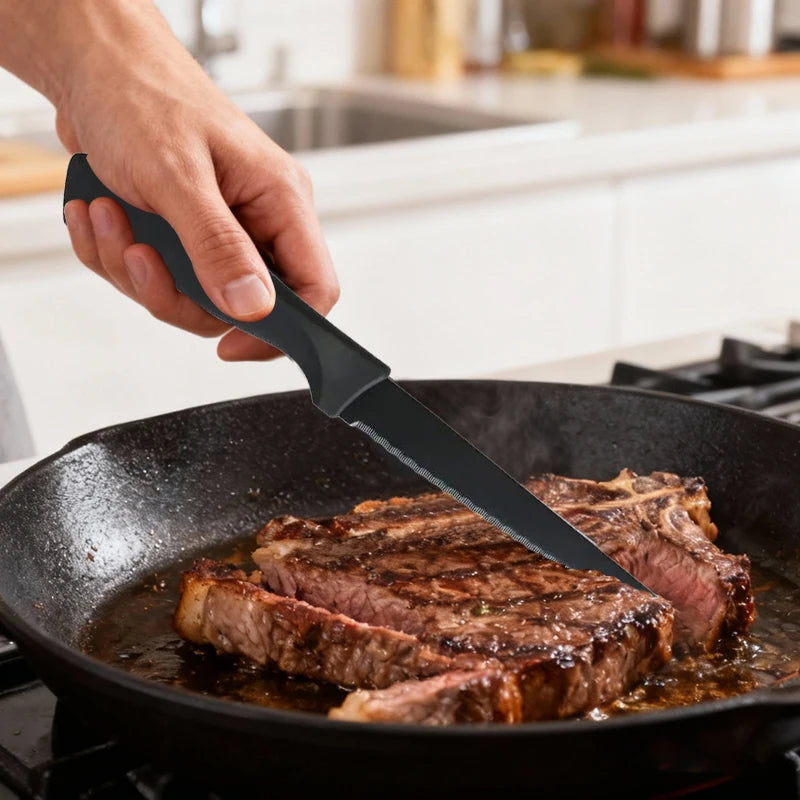 Professional kitchen knife 4/6/8-piece steak knife set black matte household stainless steel steak knife kitchen accessory tools