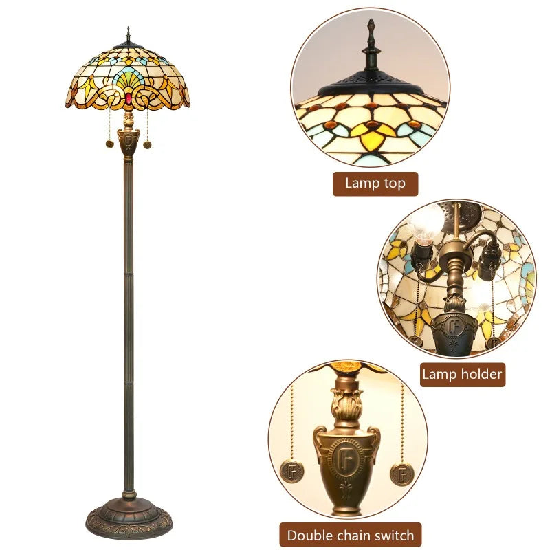 High-End Tiffany Floor Lamp for Bedroom Study Elegant Exquisite Handmade Modern Design Stained Glass Dome E27 Base Bulb