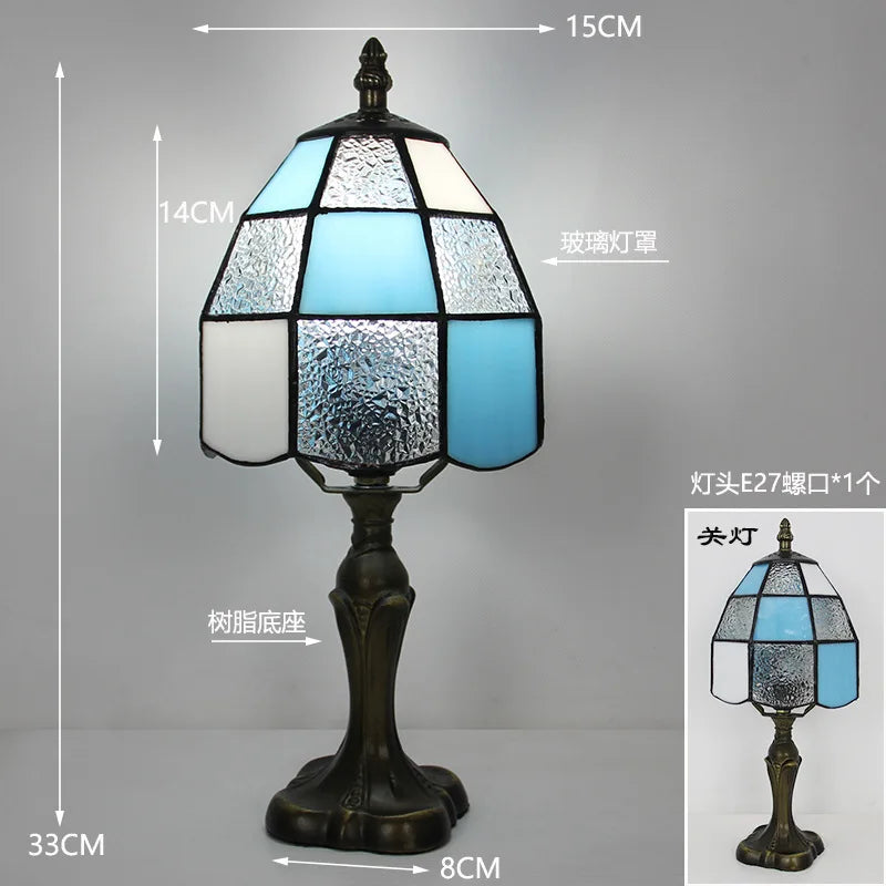 LED Tiffany Style Table Lamp Retro Mediterranean Decorative Lights E27 Color Glass LampshadeFor Nightstand Light Bedroom Cafe