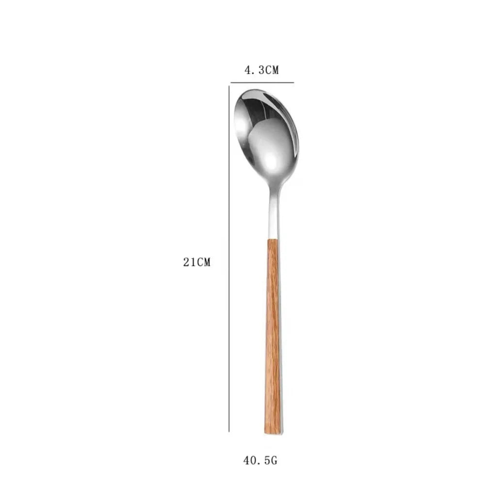 Creative Stainless Steel Spoon Fork Knife Portable Thickened Steak Knife Wood Grain Western Tableware Dessert Spoon