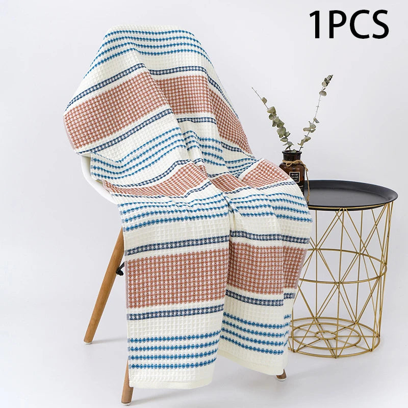 70x140cm Thickened 100%Cotton BathTowel Premium Striped Waffle Towel AdultKids Home super-Soft absorbent Not shedding hair Towel