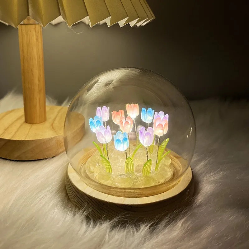 20 Tulip Flowers Finished Night Light Ornament Creative Handmade DIY Simulation Flower Lamp Holiday Gift Decoration
