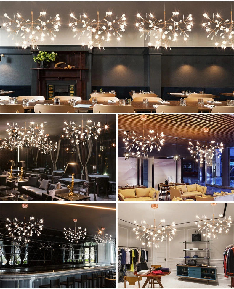 Nordic Chandelier Modern Luxury Living Room Kitchen Firefly Led Ceiling Pendant Lamp Indoor Creative Children's Room Ring Lights