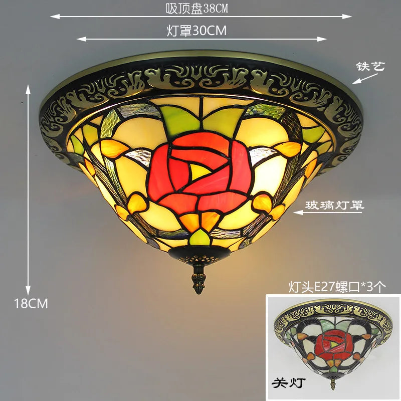 Tiffany Style Colored Glass Ceiling Lamp Retro American Art Deco Stained Glass Artistic for Living Room Dining Room Foyer