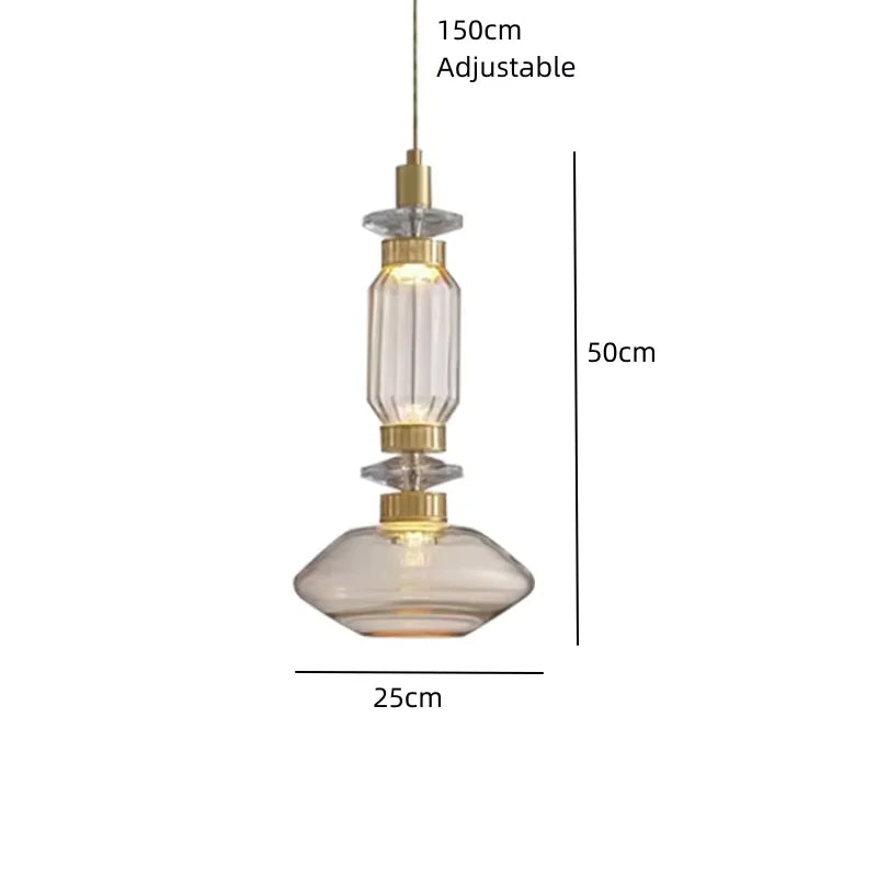 Italian Luxury Crystal Glass Chandelier Danish Design Vintage Clear Amber pendant lamp American bedside kitchen island LED lamp