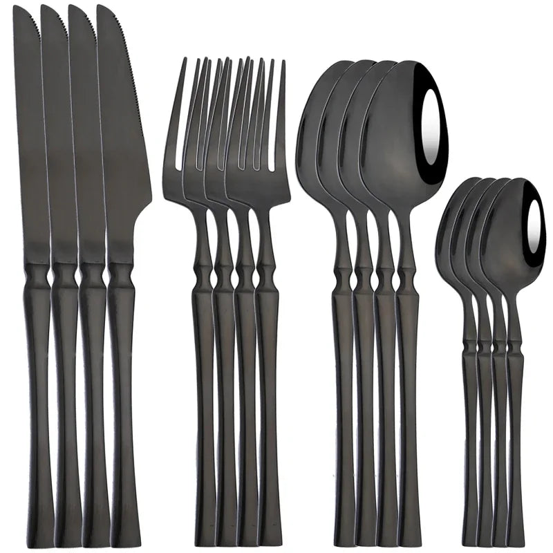 16pcs Dinnerware Set Stainless Steel Tableware Mirror Knife Fork Spoon Flatware Set Cutlery Western Knife Fork Spoon Tea Spoon