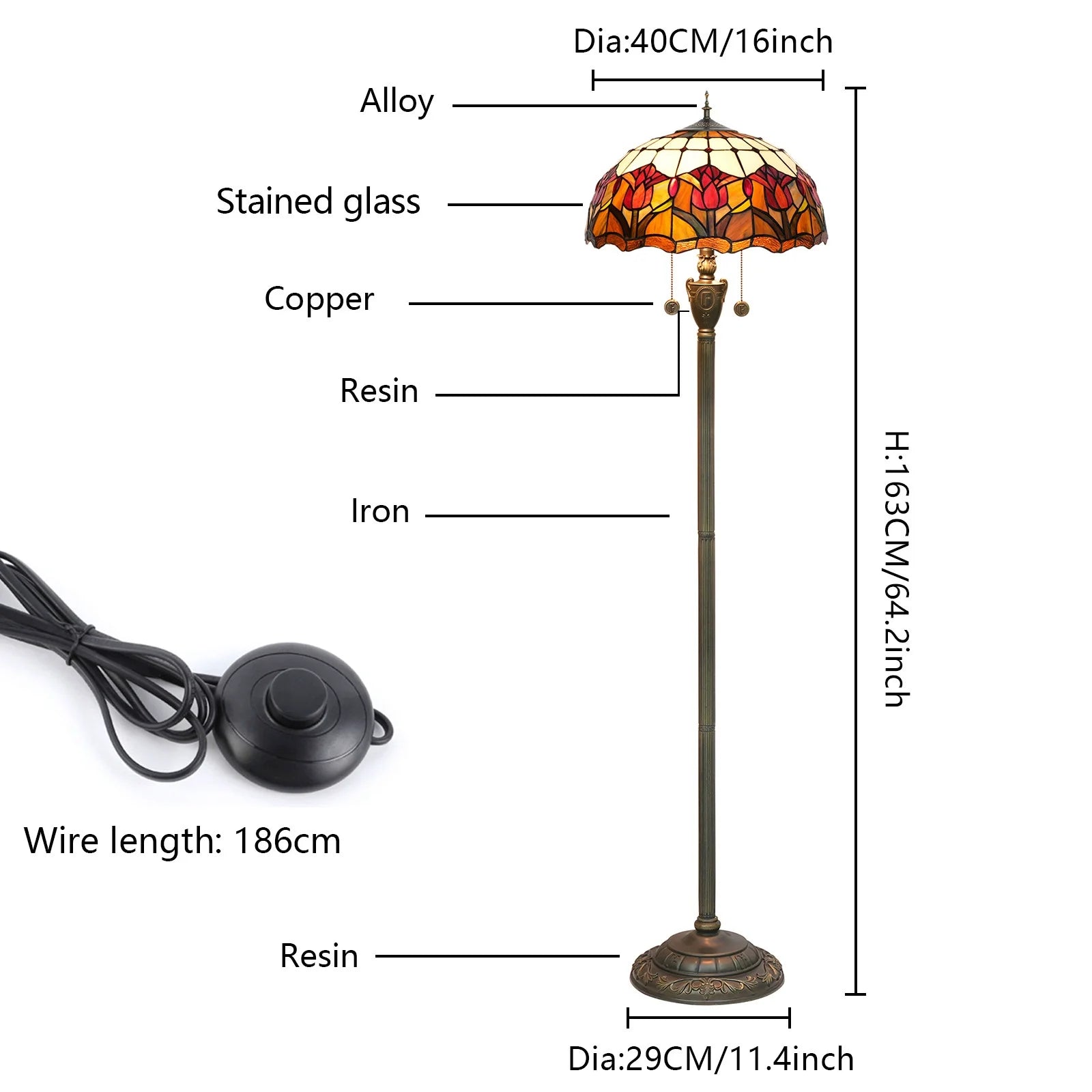 High-End Tiffany Floor Lamp for Bedroom Study Elegant Exquisite Handmade Modern Design Stained Glass Dome E27 Base Bulb