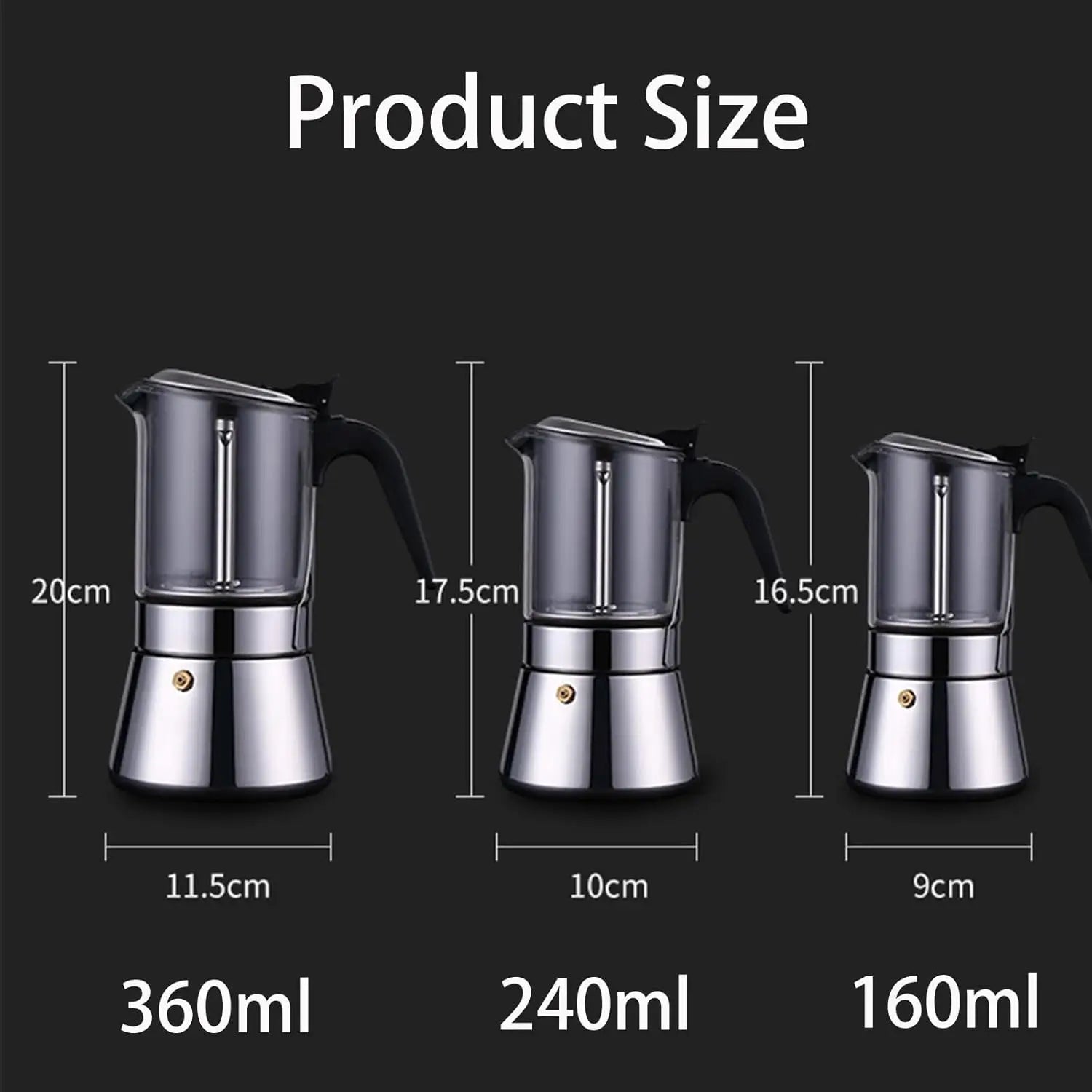 Classic Italian Style, 4-7 Cup Stovetop Espresso Maker (160-360Ml) for Premium Coffee, Easy to Operate and Quick to Clean,360ML