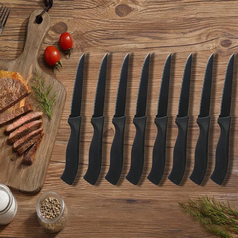 Professional kitchen knife 4/6/8-piece steak knife set black matte household stainless steel steak knife kitchen accessory tools