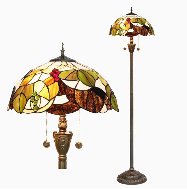 Tiffany Colorful Glass Floor Lamp for Living Room Dining Bedroom Vintage American Style Villa Bar Standing Light