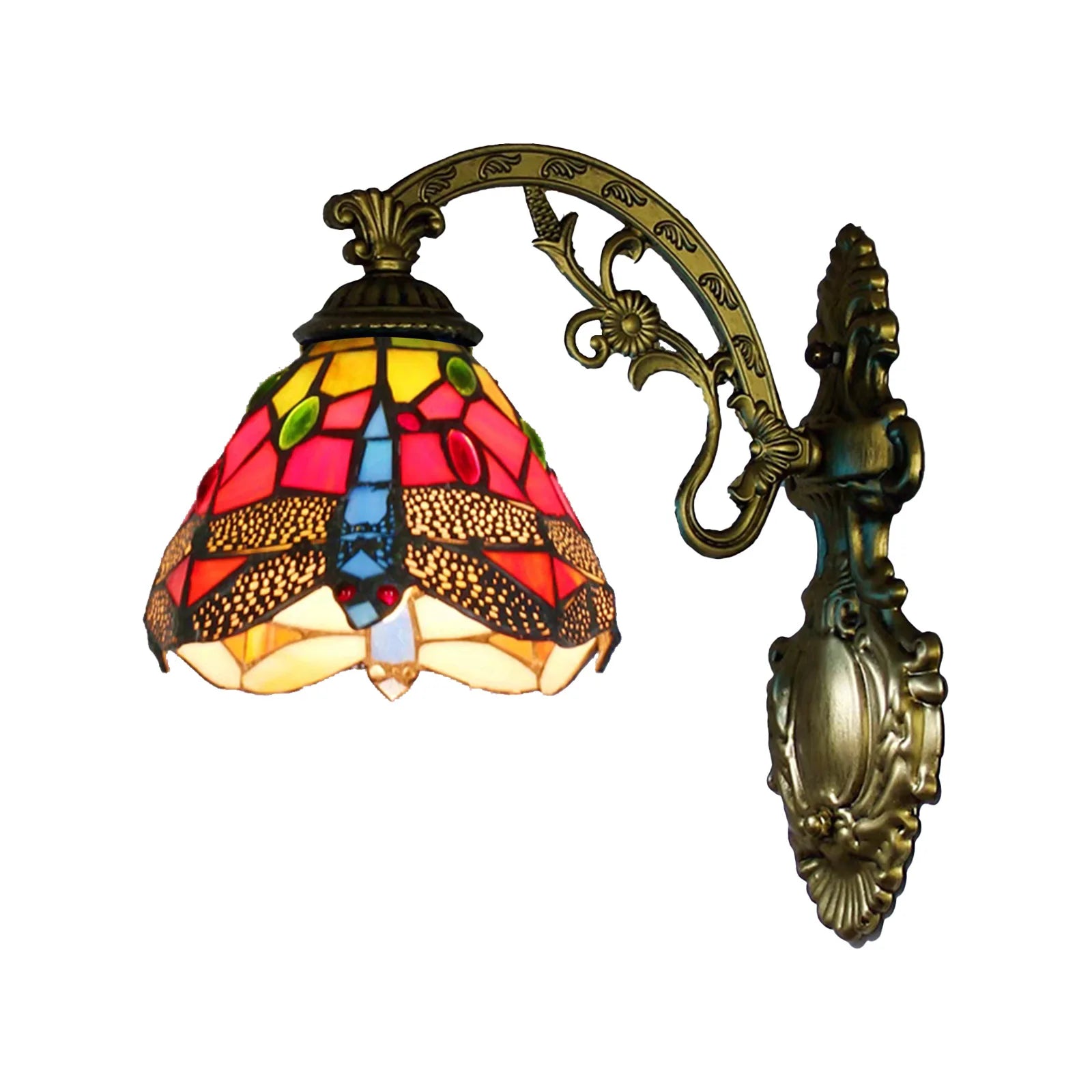 European Tiffany Colorful Glass Wall Lamp Bedroom Bedside Lamp Retro Creative Dining Room Balcony Aisle Staircase Light