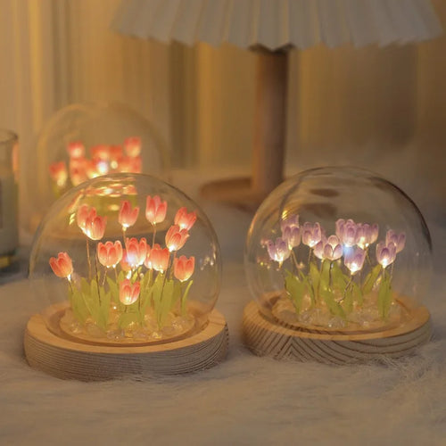 20 Tulip Flowers Finished Night Light Ornament Creative Handmade DIY Simulation Flower Lamp Holiday Gift Decoration