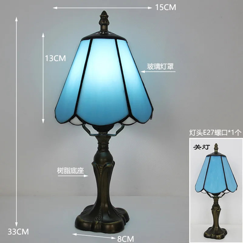 LED Tiffany Style Table Lamp Retro Mediterranean Decorative Lights E27 Color Glass LampshadeFor Nightstand Light Bedroom Cafe