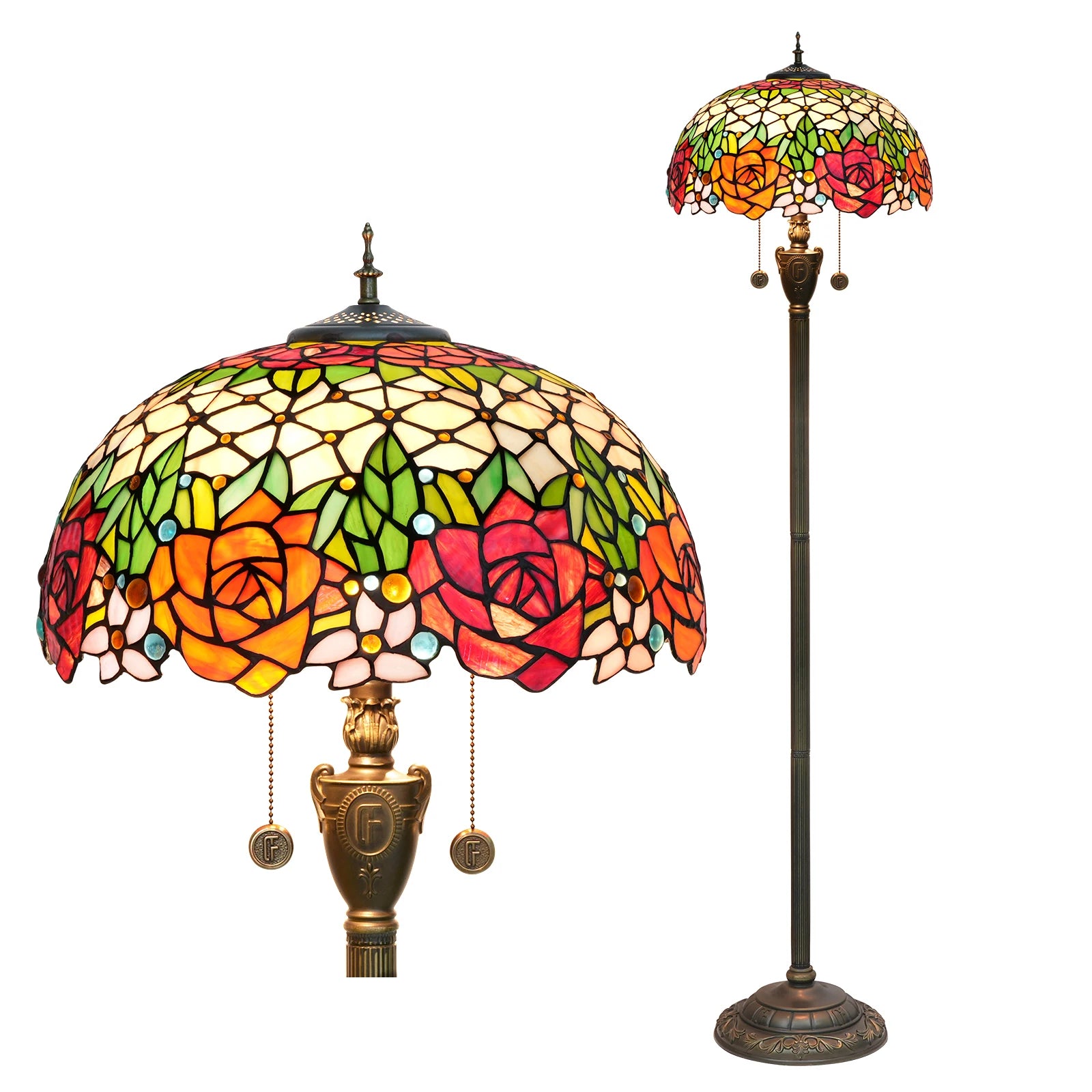 Tiffany Colorful Glass Floor Lamp for Living Room Dining Bedroom Vintage American Style Villa Bar Standing Light