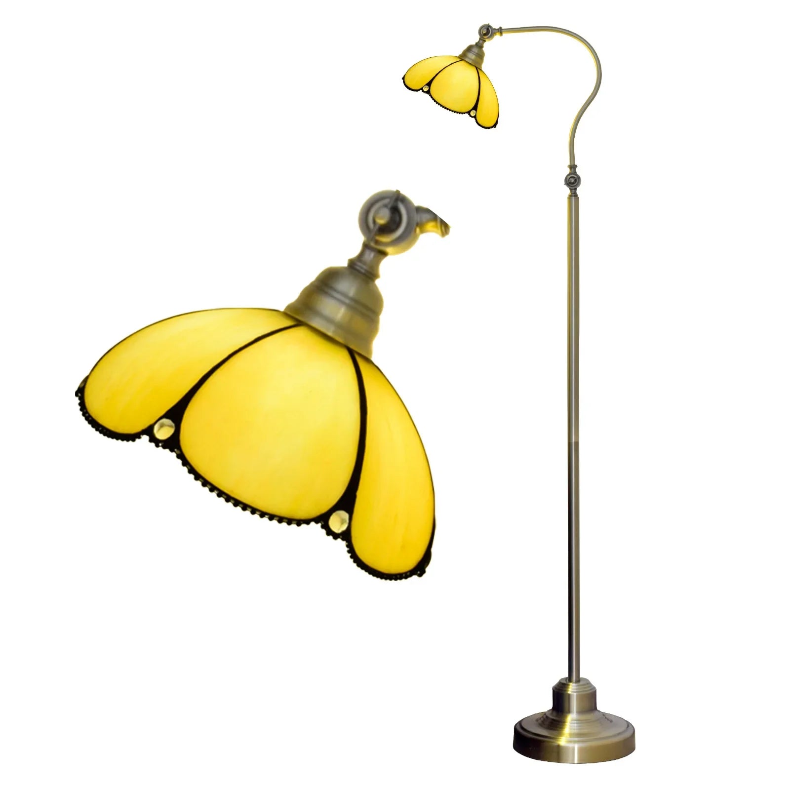 Tiffany Floor Lamp Stained Glass Table Light Mediterranean Style Retro Warm Arched Light Adjustable Angle Standing Reading Light