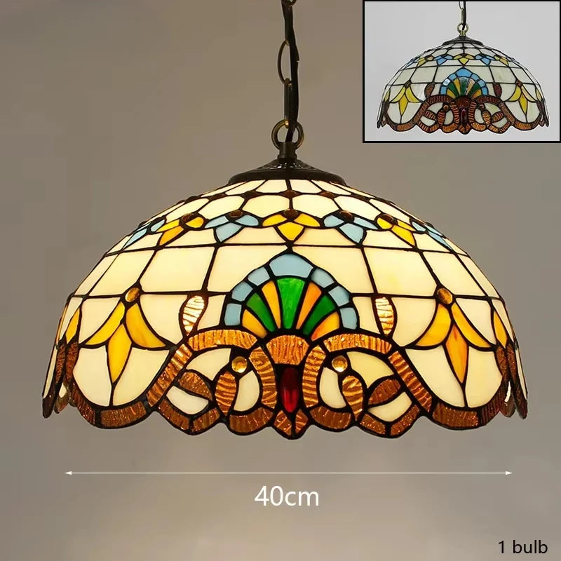 Mediterranean Tiffany Stained Glass Pendant Lights Vintage Hanging Lamp for Dining Room Kitchen Light Fixtures Home Art Decor