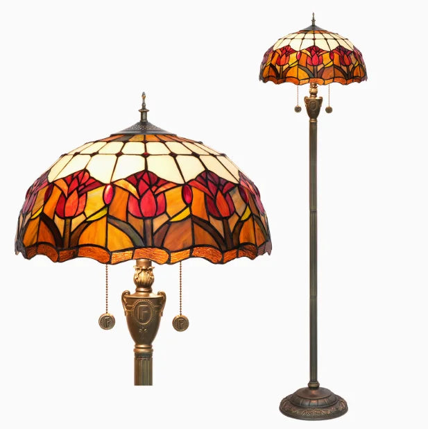 Tiffany Colorful Glass Floor Lamp for Living Room Dining Bedroom Vintage American Style Villa Bar Standing Light