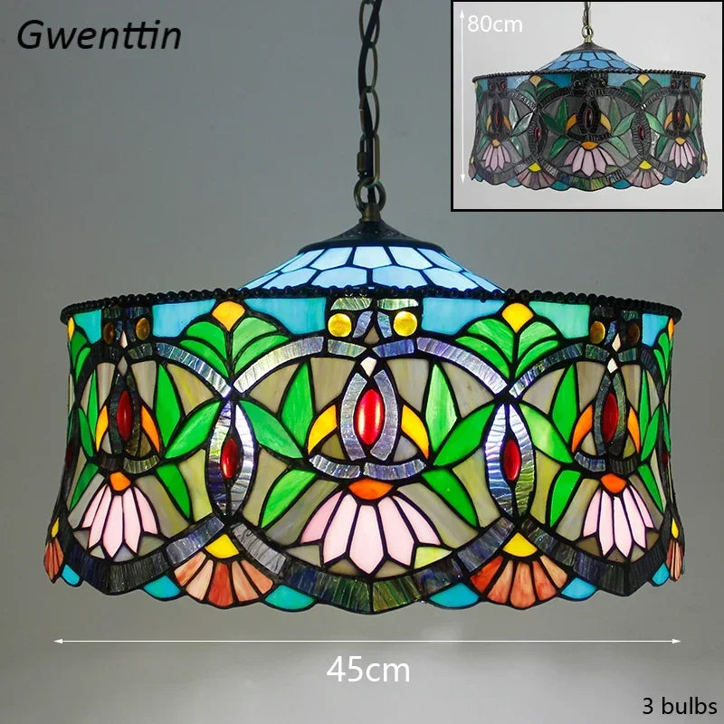 Mediterranean Tiffany Stained Glass Pendant Lights Vintage Hanging Lamp for Dining Room Kitchen Light Fixtures Home Art Decor
