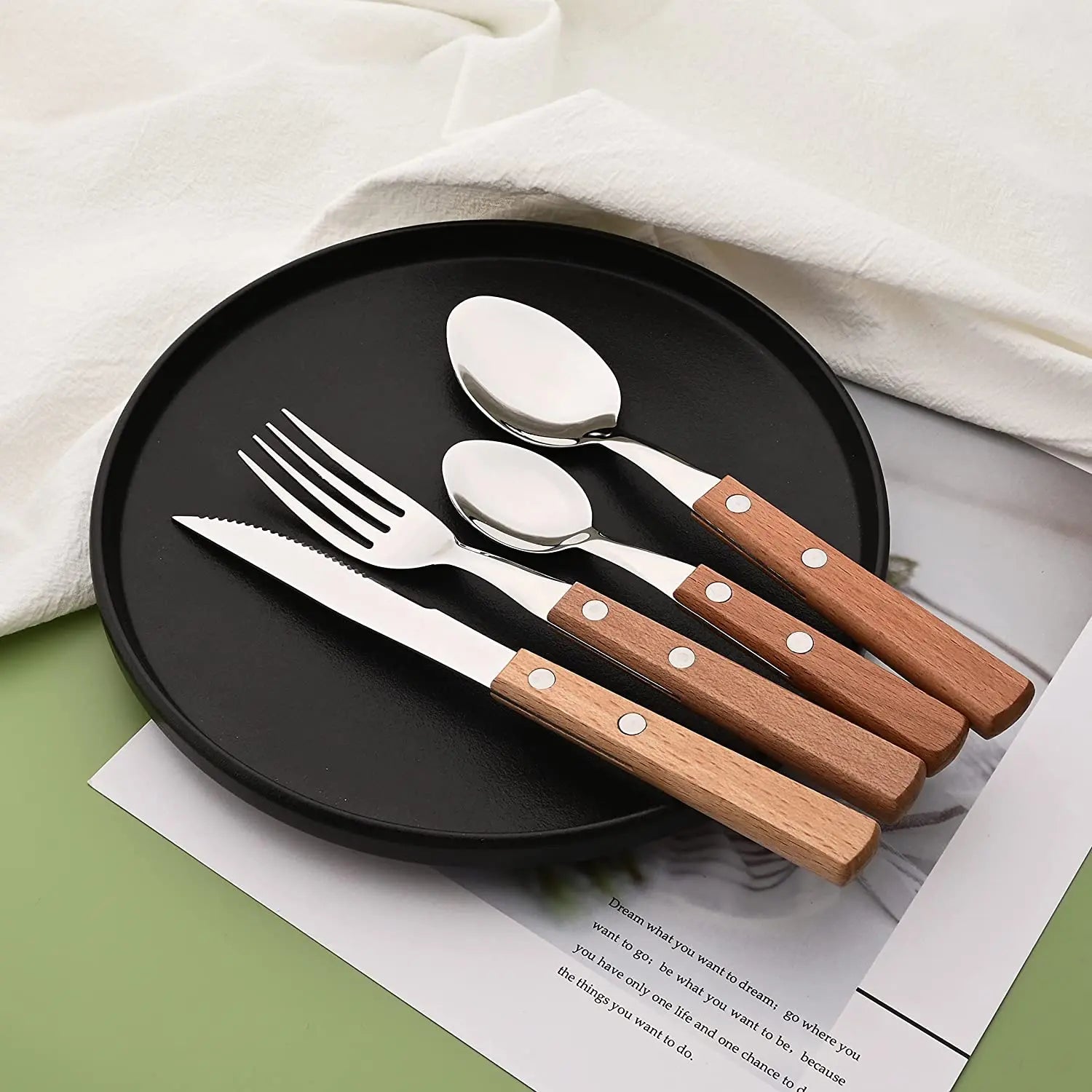 8Pcs Silver Wooden Handle Steak Knife Dinnerware Set Stainless Steel Flatware Sharp Knife Set Tableware Cutlery Knives Set