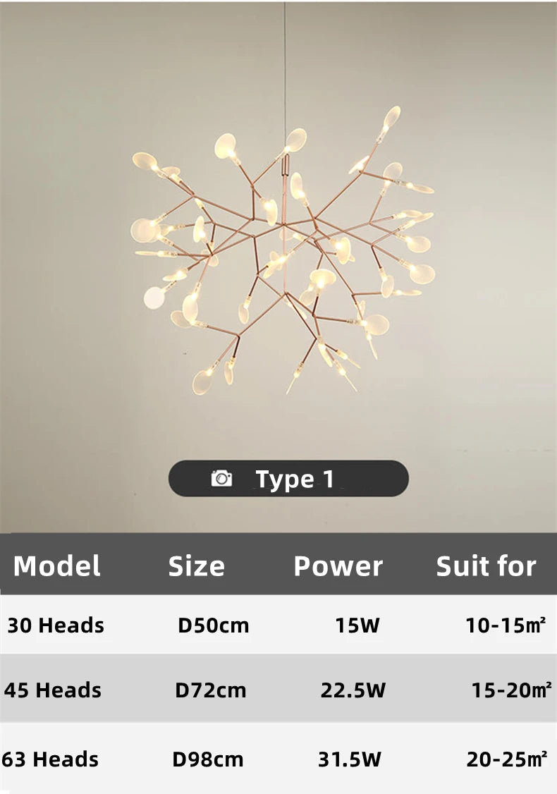 Nordic Chandelier Modern Luxury Living Room Kitchen Firefly Led Ceiling Pendant Lamp Indoor Creative Children's Room Ring Lights